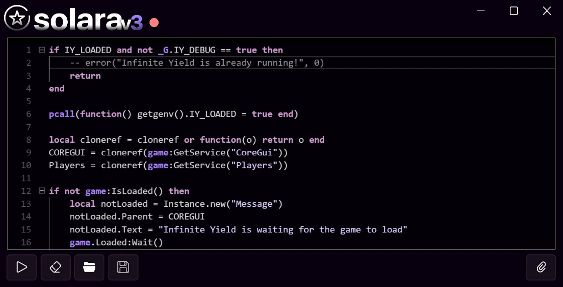 Solara Executor — Script editor with Lua syntax highlighting